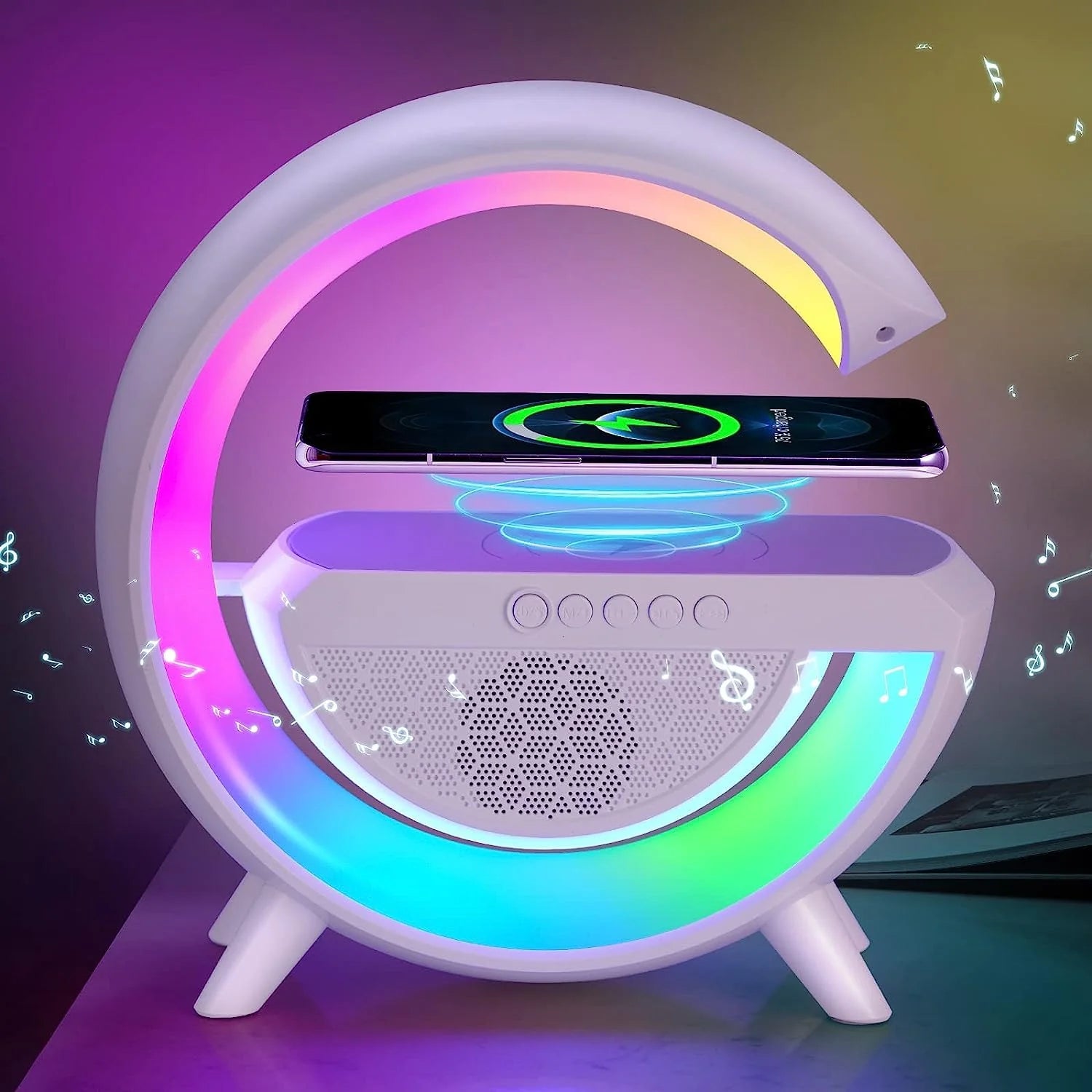 6-IN-1 Wireless Charger Alarm Clock With Speaker