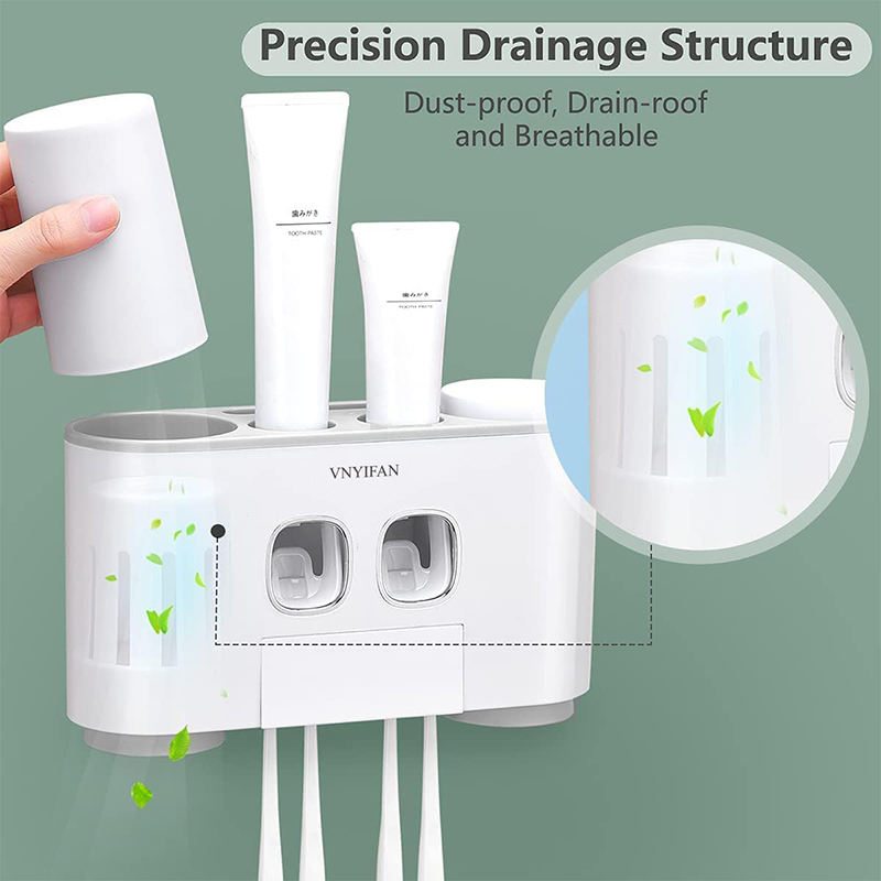 Wall Mounted Toothbrush Holder With 2 Vacuum Squeezer