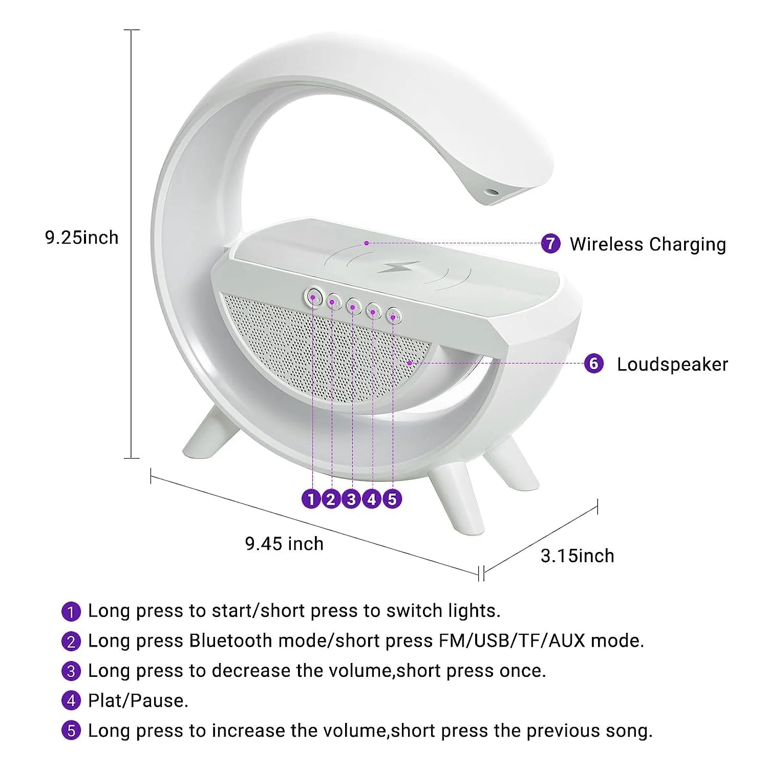 6-IN-1 Wireless Charger Alarm Clock With Speaker