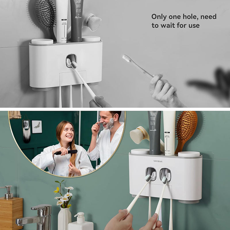 Wall Mounted Toothbrush Holder With 2 Vacuum Squeezer
