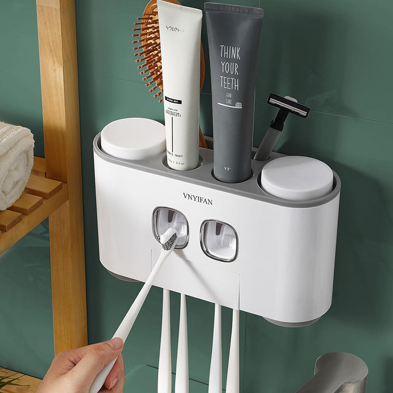 Wall Mounted Toothbrush Holder With 2 Vacuum Squeezer