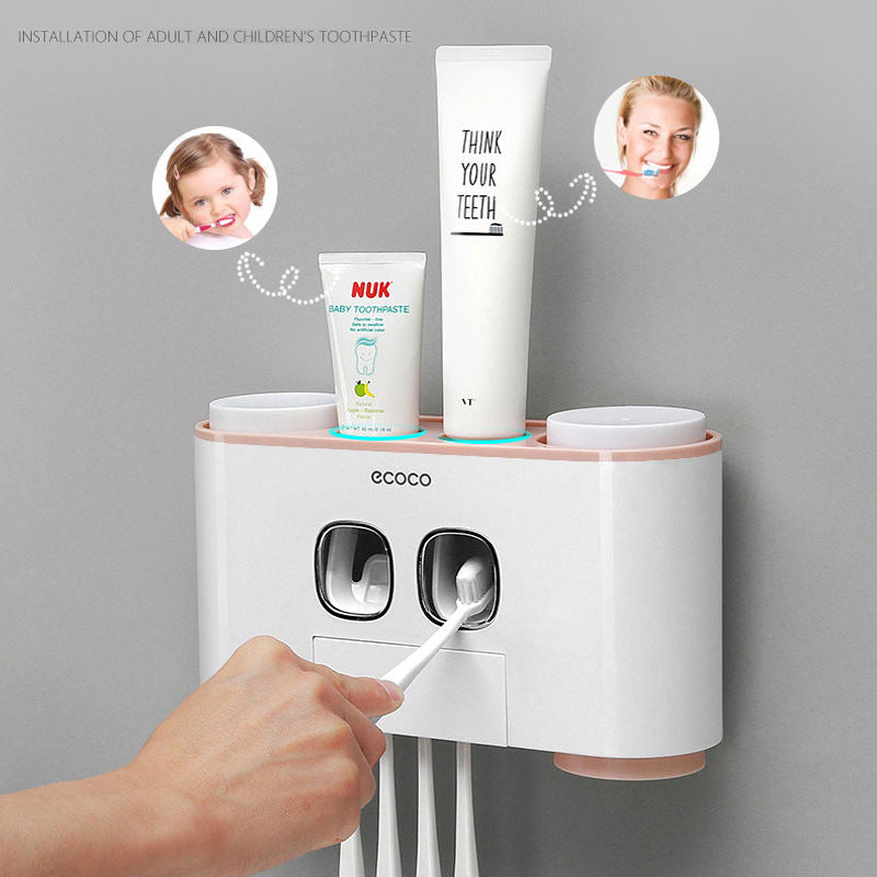 Wall Mounted Toothbrush Holder With 2 Vacuum Squeezer
