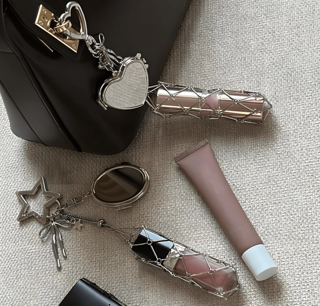 Compact Mirror Key Chain with Lipstick Holder
