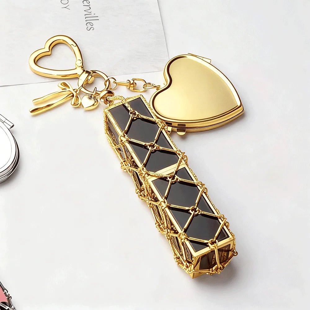 Compact Mirror Key Chain with Lipstick Holder